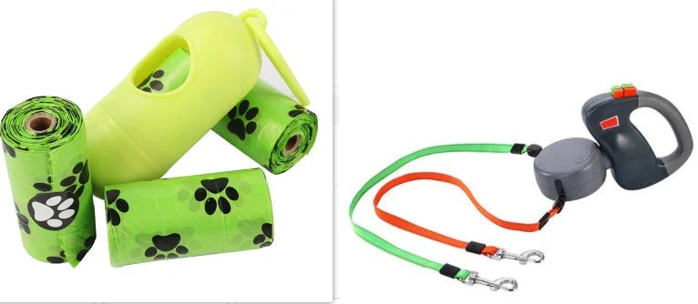 Retractable dual pet dog walking leash with automatic retraction and 3m nylon rope