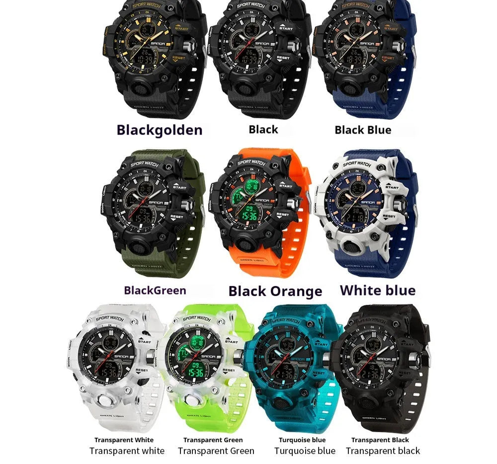 Dried Shrimp sports waterproof electronic watch in black with ABS case and TPU strap
