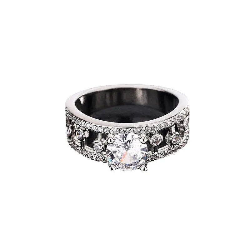 Women's copper hexagon hollow-out anti-moissanite ring in ins style on a plain background