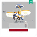 Yellow and blue ceiling fan light with metal blades and acrylic lampshade for bedroom installation