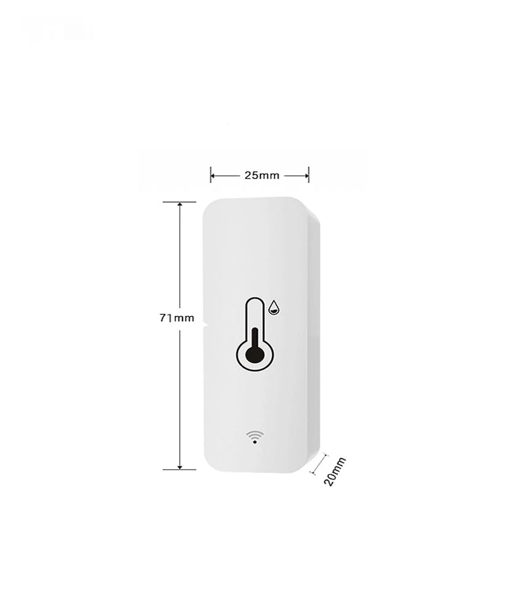 WiFi temperature and humidity sensor with ABS plastic housing measuring 72x25x20mm for smart home monitoring