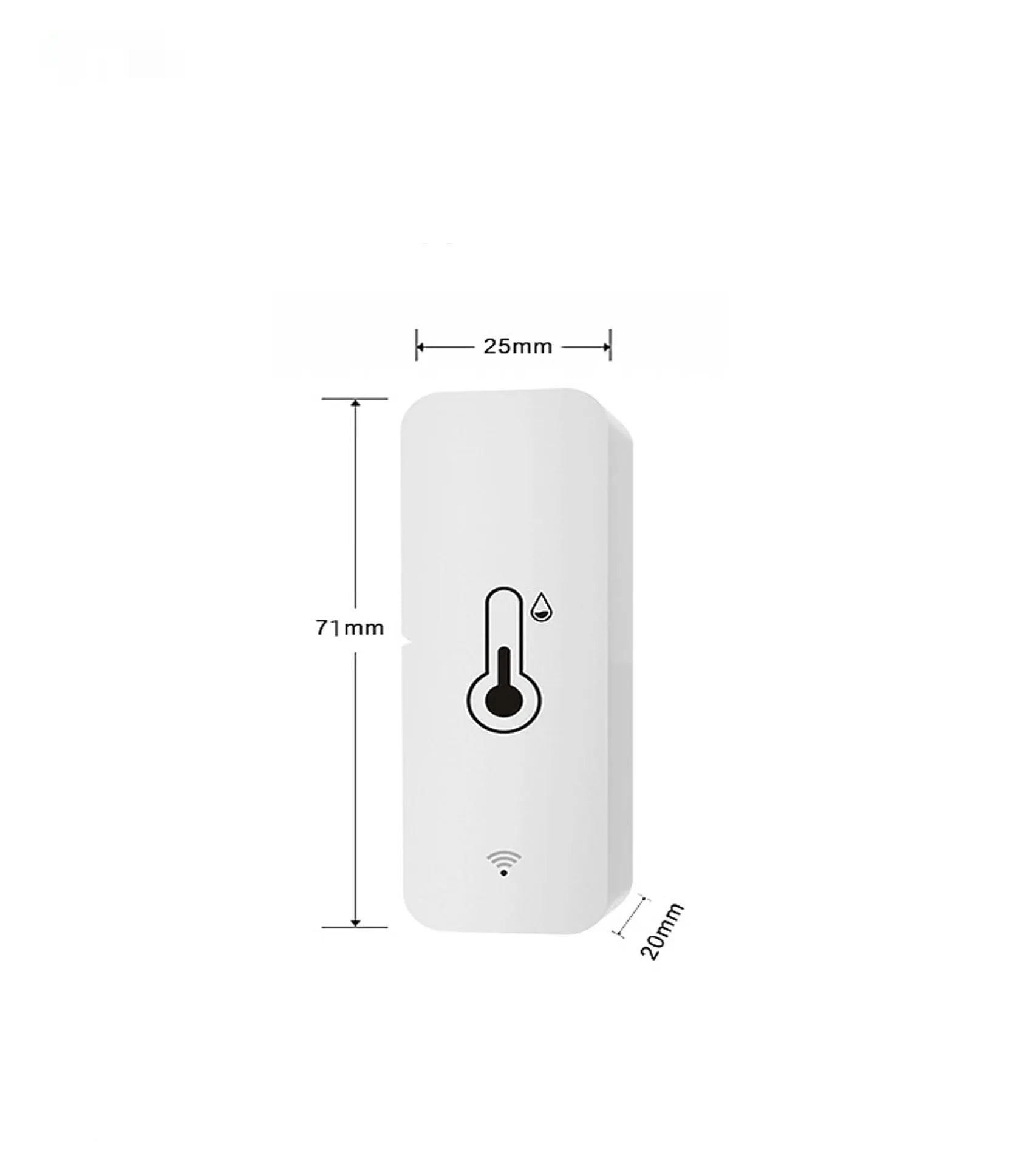 WiFi temperature and humidity sensor with ABS plastic housing measuring 72x25x20mm for smart home monitoring
