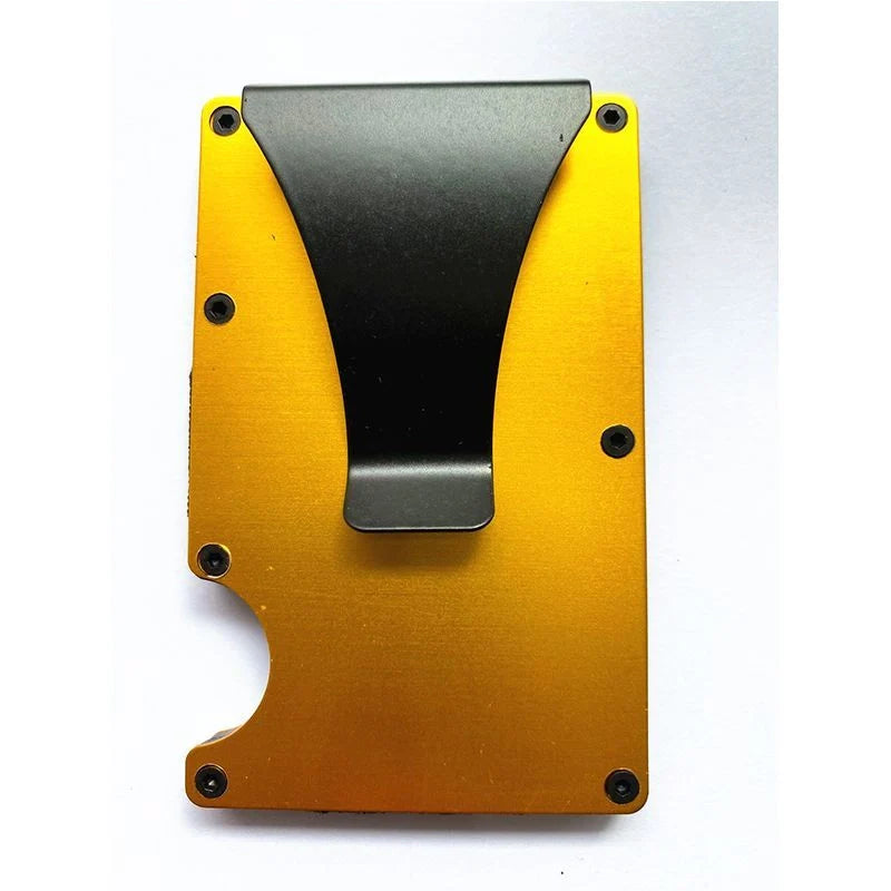 Sleek aluminum alloy bank card holder with geometric design, holds up to 12 cards