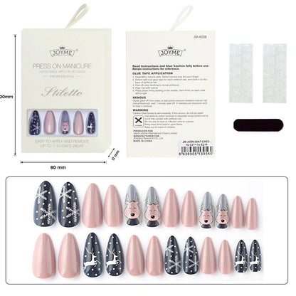 Christmas nail tips showing long, drop-shaped and almond shapes with bronzing and 3D finishes