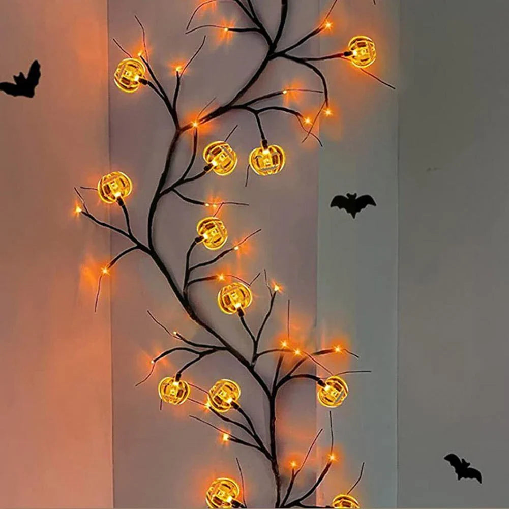 Premium Halloween LED Willow Vine Lights with Cute Bat and Pumpkin Accents for Indoor and Outdoor Decoration