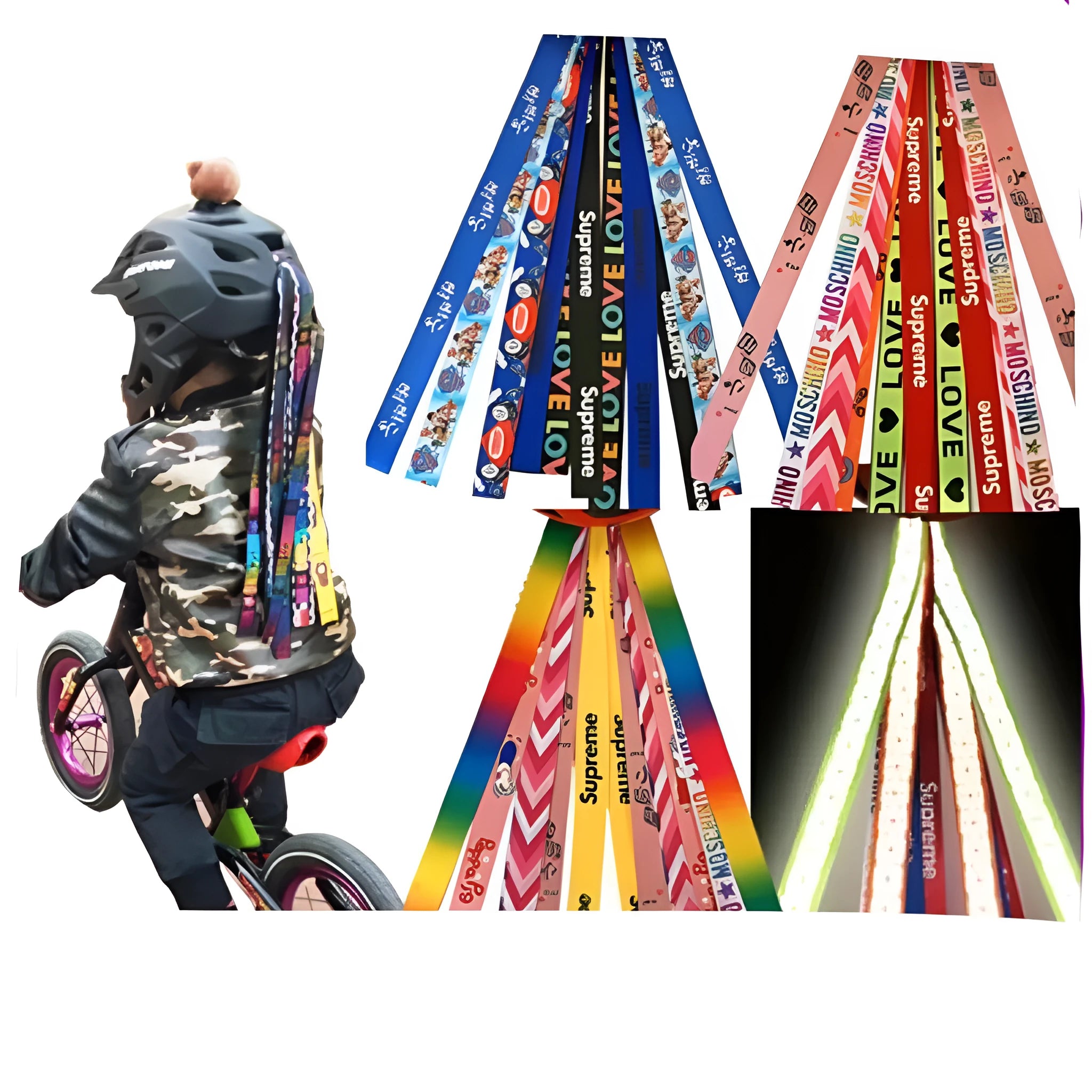 Children's helmet decorative streamer ribbons in various colours for roller skating and cycling helmets