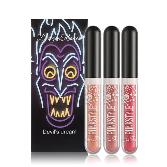 Three sets of Halloween diamond lip gloss tubes in colours A, B, C, D with 2ml each and 44mm by 16.5mm by 101mm size