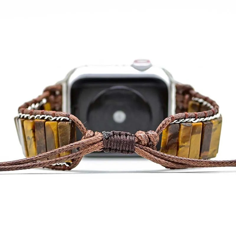 Rectangular tiger eye stone chain textile watch strap adjustable for 38-45mm watches