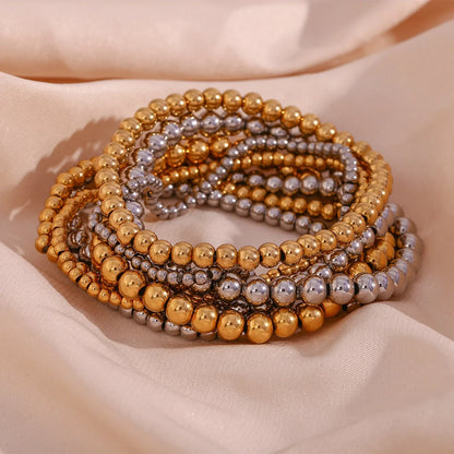 Niche Vintage Stainless Steel Plated 18K Elastic Bead Bracelet in gold and silver options