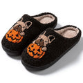 Halloween pumpkin slippers with plush upper and TPR rubber soles in black and white colours