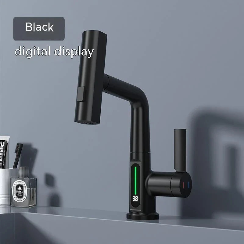 Sleek digital faucet with 360-degree swivel spout and LED temperature display for modern kitchen or bathroom