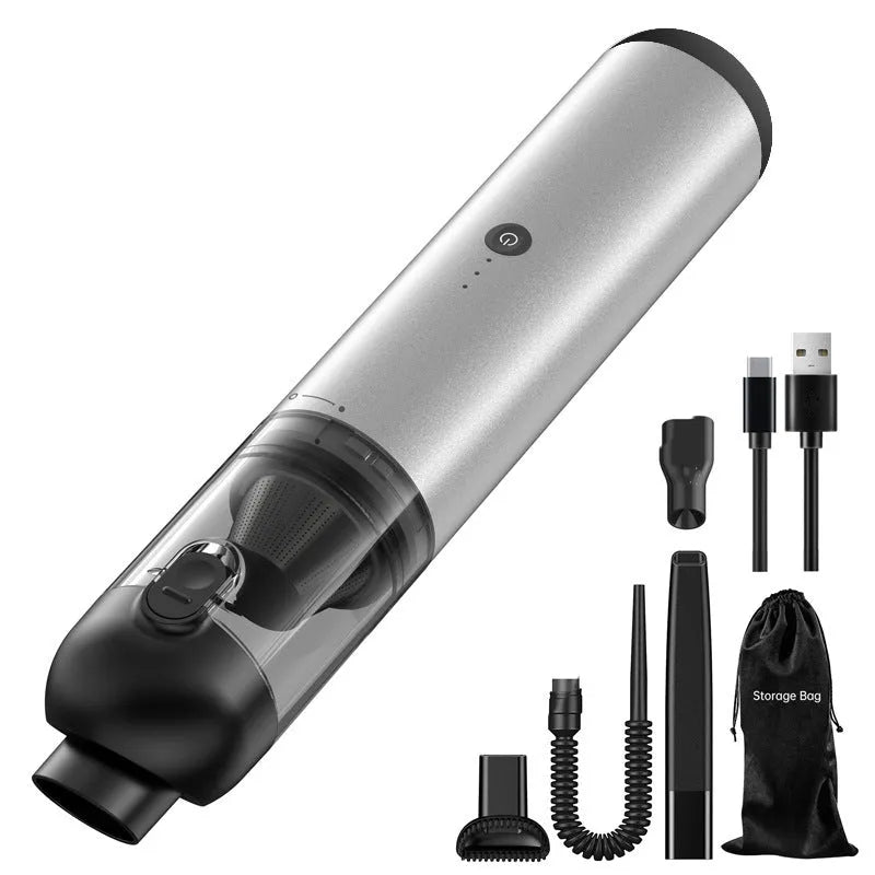 Handheld wireless vacuum and dust blower in black with attachments for car and home cleaning