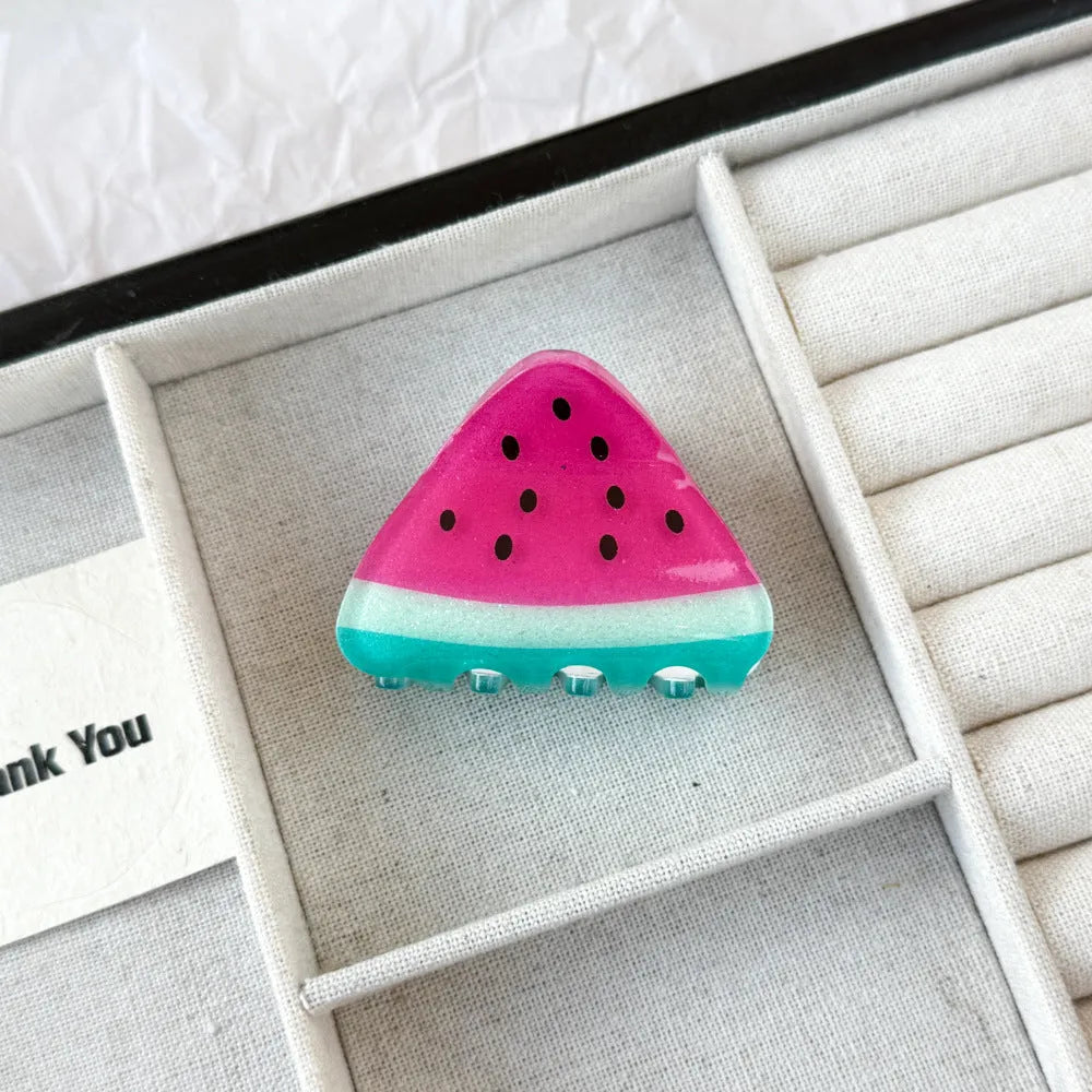 Fresh And Sweet Fruit Hair Clip in watermelon colour, acetic acid material, 5cm length, oil injection finish