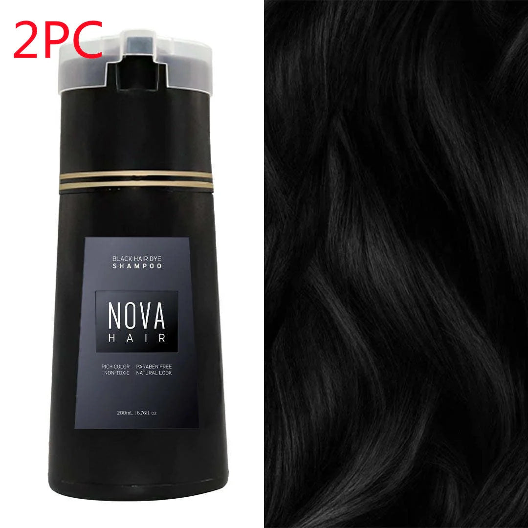 3-in-1 hair dye shampoo for fast white to black transformation with natural ingredients