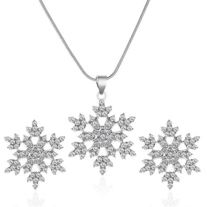 3-piece snowflake necklace set with rhinestone earrings and clavicle chain pendant in gold and silver