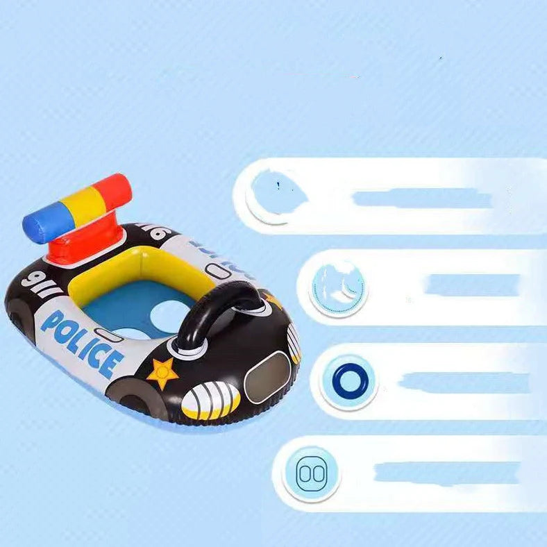 Black police car design children's inflatable swimming ring with safety cushion feature