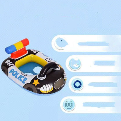 Black police car design children's inflatable swimming ring with safety cushion feature
