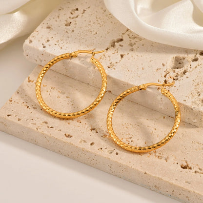 18K Gold-plated Dense Emboss Round Ring Earrings for Women with geometric design