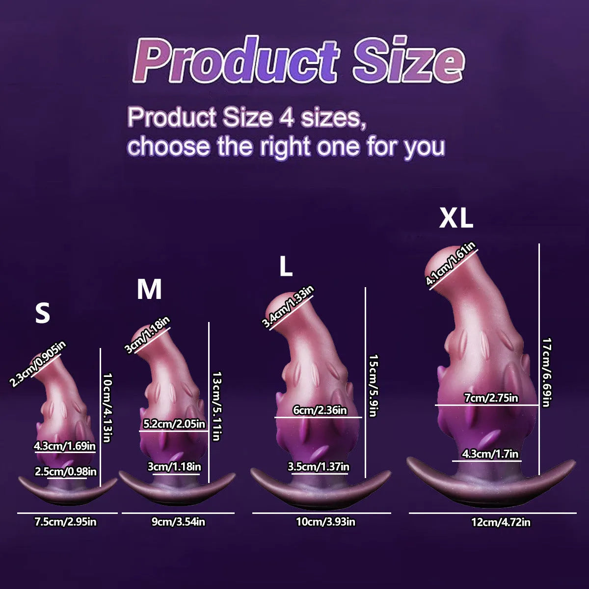 Liquid silicone masturbator in purple, gold, or black available in sizes S, M, L, XL