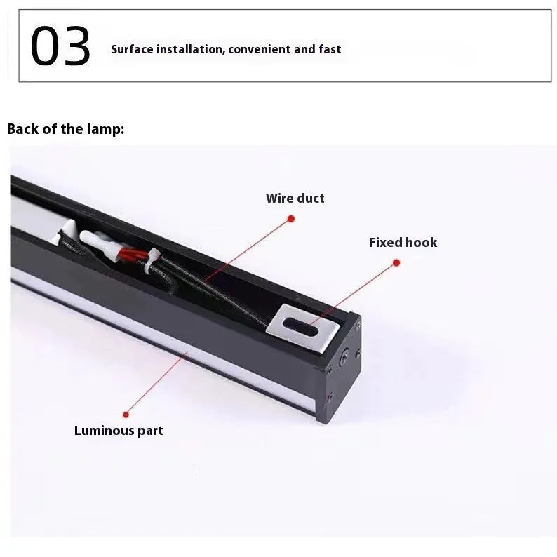 80cm long black aluminium LED strip wall light with a polycarbonate shade and touch control for colour changing.
