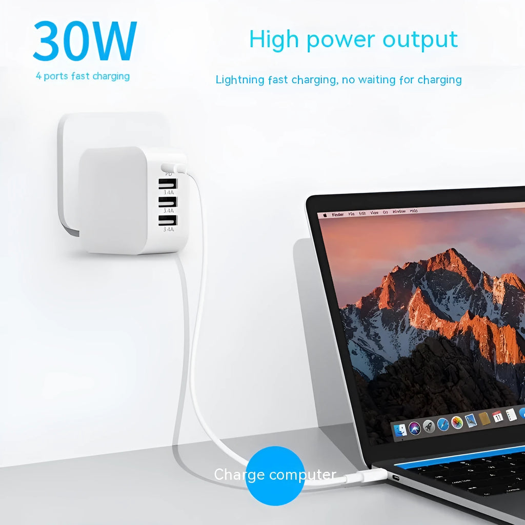 PD20W mobile phone charger in white with USB port on front