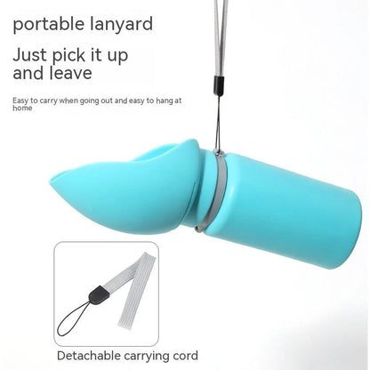 Folding pet water bottle in blue and grey, leak-proof design for outdoor use