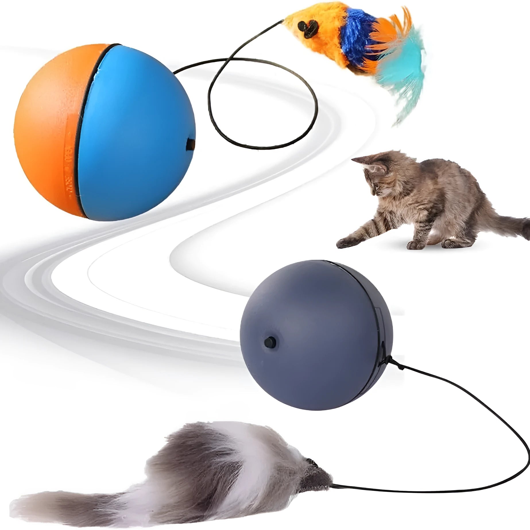 Blue orange automatic moving cat ball toy with smart rolling motion for pet enrichment