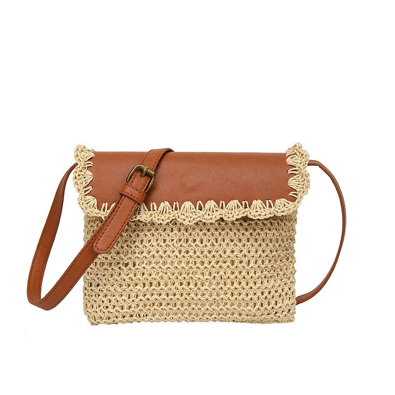 Women's straw mori style western style all-matching beach crossbody bag in various colours