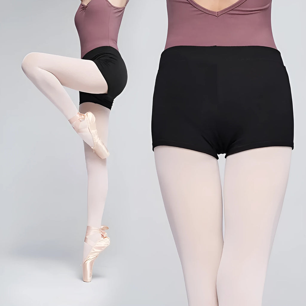 Black cotton women's dance practice trousers laid flat, showing solid colour and simple design.