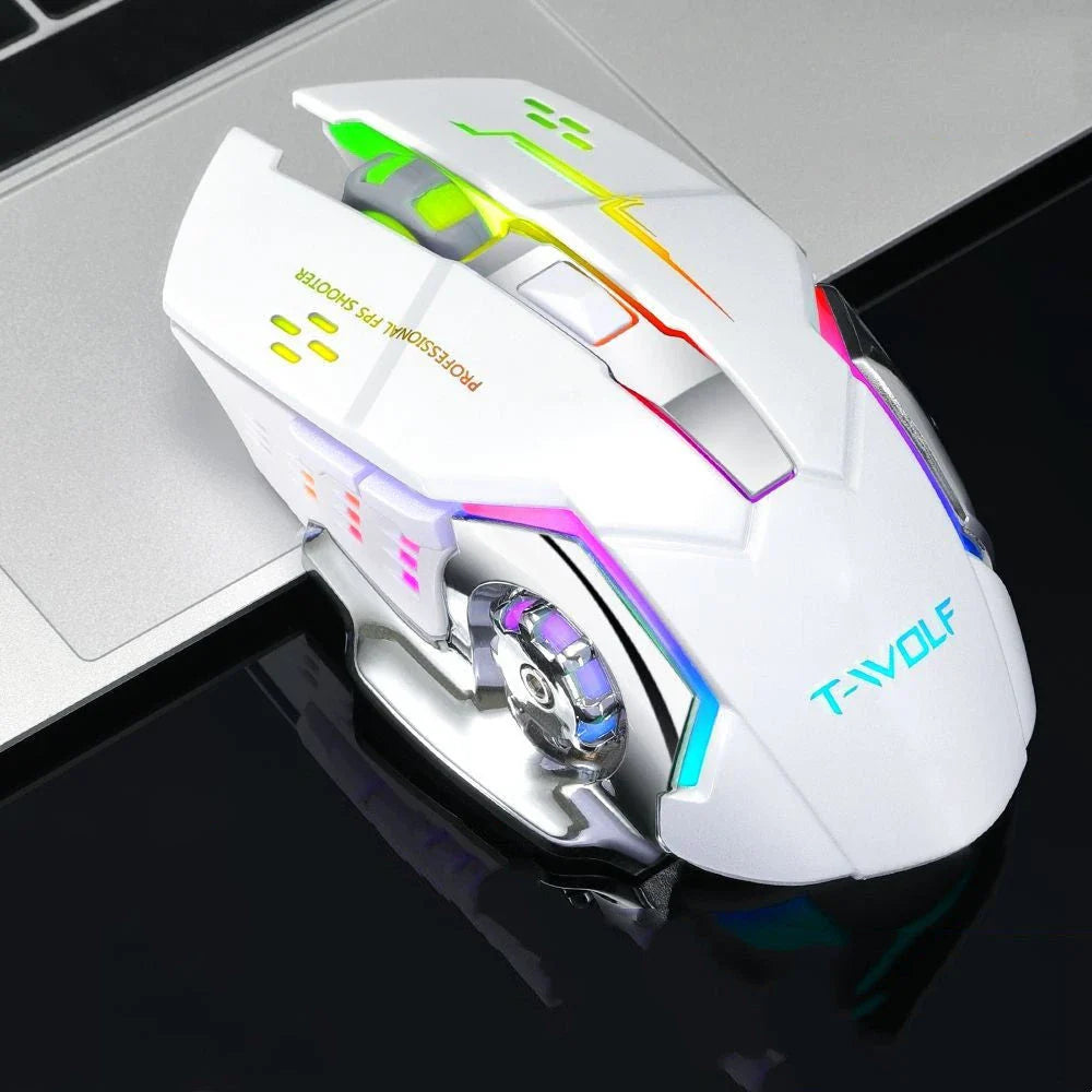 Wireless gaming mouse with 2400 DPI precision, 6 programmable buttons, and customizable RGB lighting