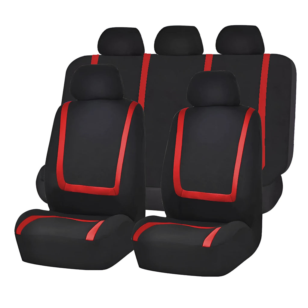 Fully enclosed universal car seat cover set in a two-tone colour option, showing headrest and seat cushion covers.