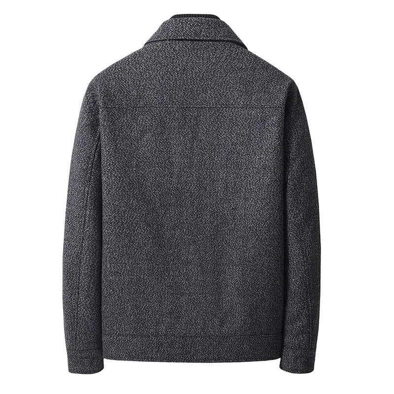 Men's woolen coat in black, gray, and brown colours made from bamboo fibre blend, Asian sizes M to 5XL