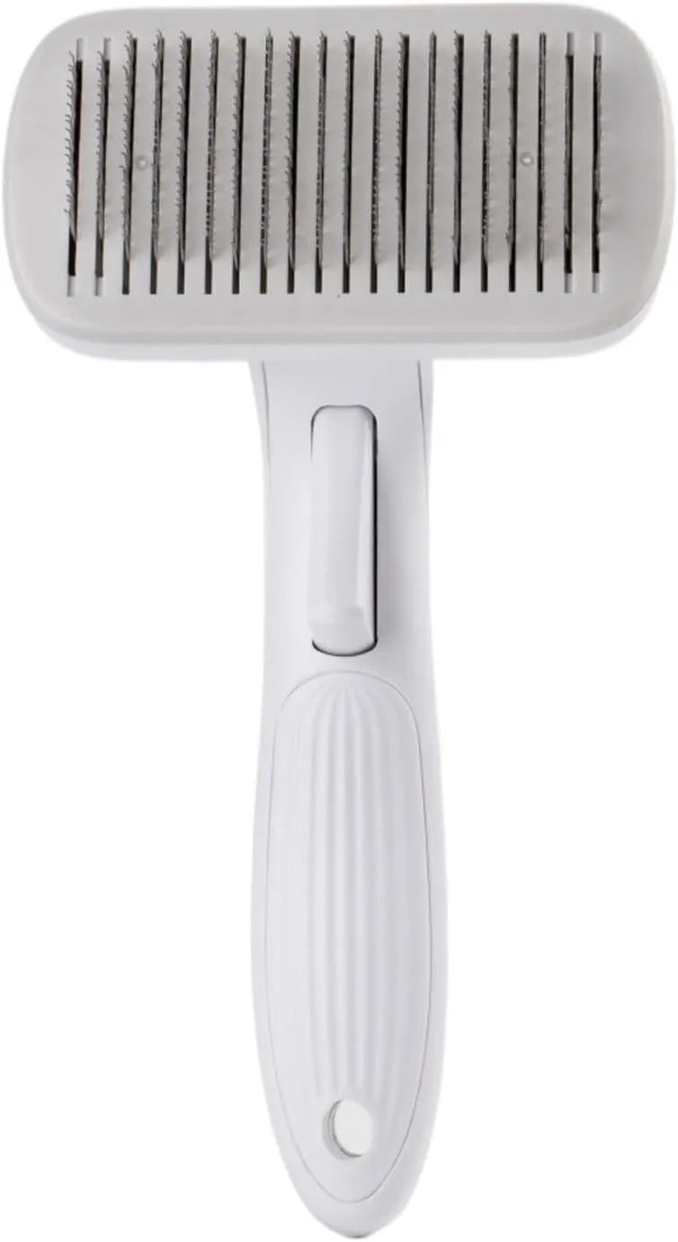 Blue automatic hair removal comb for dogs and cats on a white background