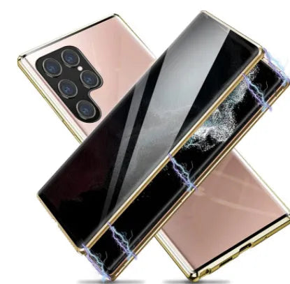 Snap On Magnet glass mirror phone case for Samsung S24 Ultra in black with HD edition mirror surface