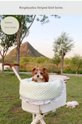 Cotton pet stroller pad set showing anti-dirty towel, cushion and pillow components