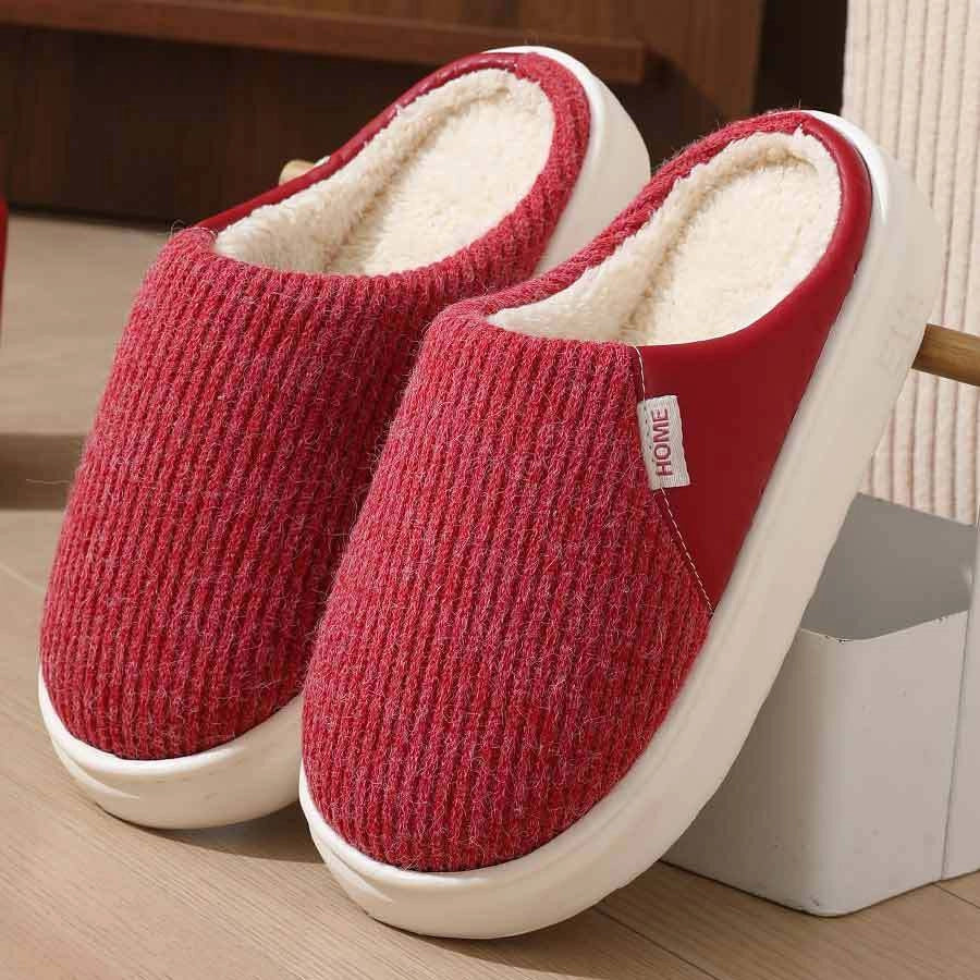 Winter warm plush home slippers with thick non-slip sole in various colours