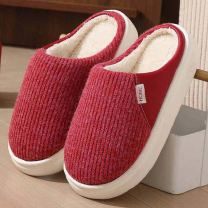 Winter warm plush home slippers with thick non-slip sole in various colours
