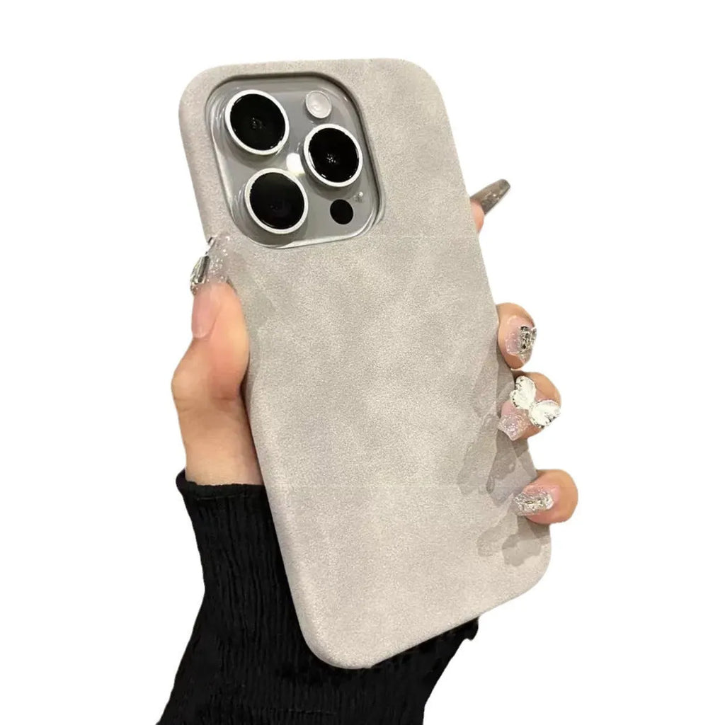 Frosted suede phone case for iPhone in solid colour showing rear cover with camera cutout