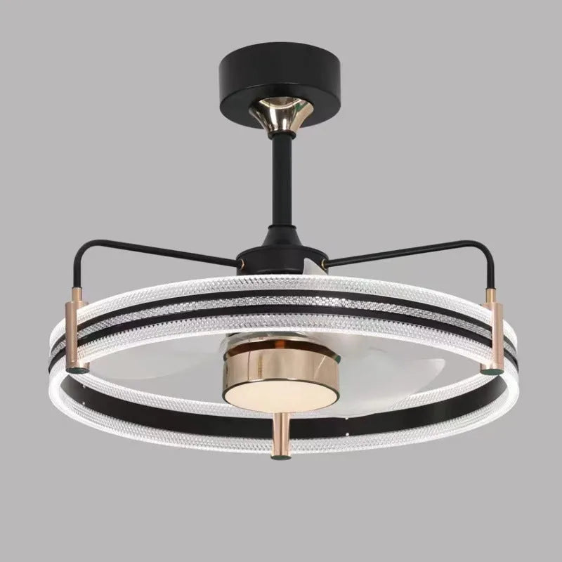 Modern remote control ceiling fan light with acrylic shade in black finish, 60cm diameter.