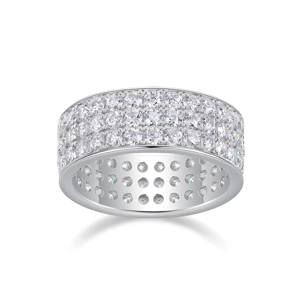 Star Dream moissanite wedding ring set with platinum-plated S925 silver band and gift box packaging