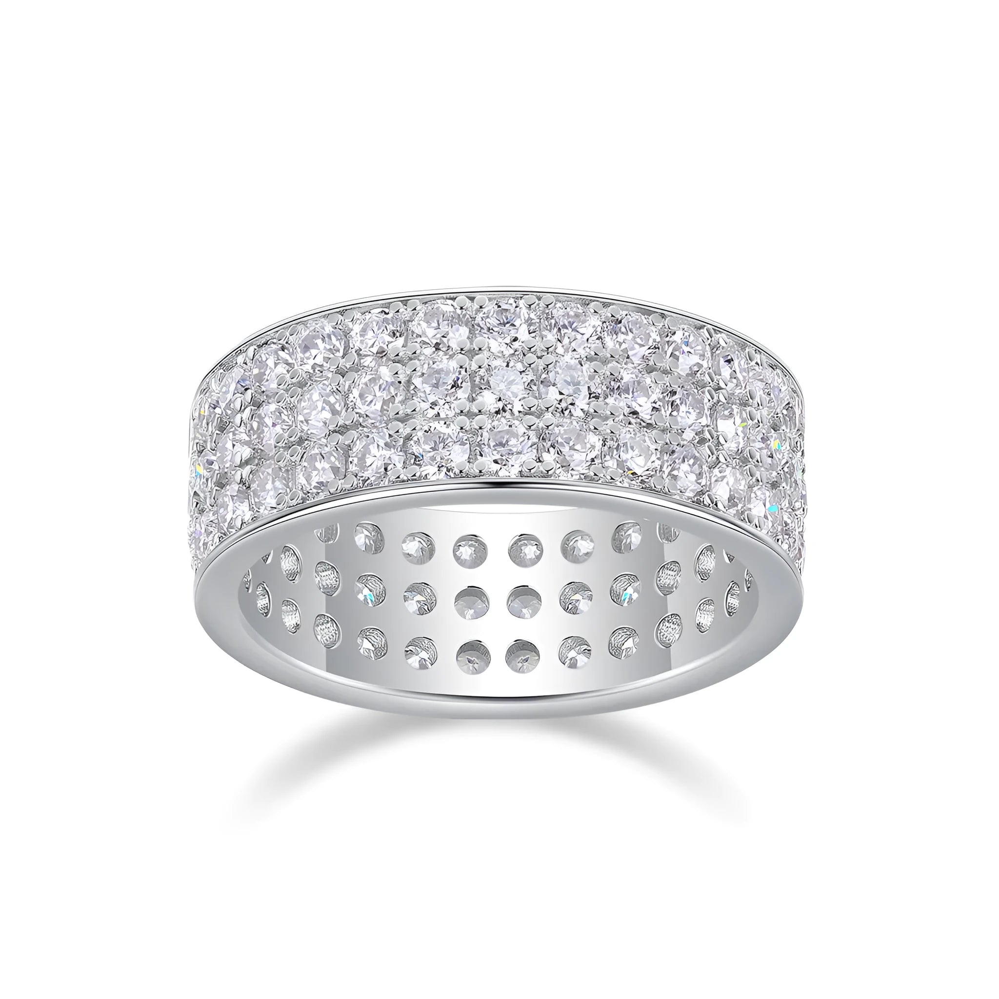 Star Dream moissanite wedding ring set with platinum-plated S925 silver band and gift box packaging