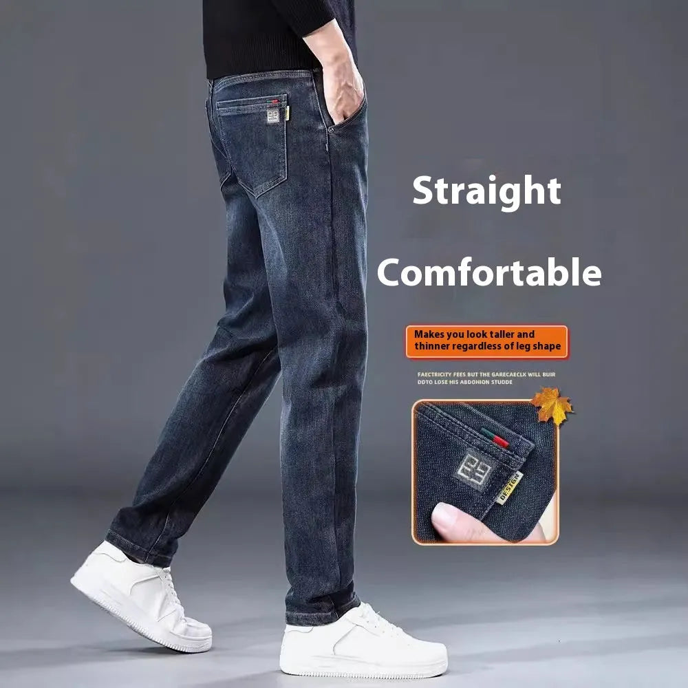 Men's slim straight casual trousers in blue gray with micro elasticity and pencil pant style