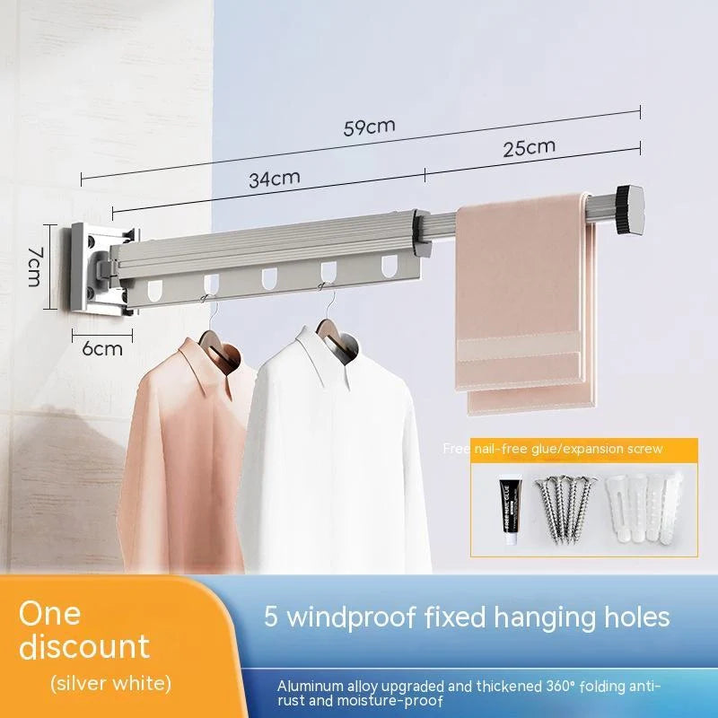 Aluminum retractable clothes drying rack mounted on wall with suction cups