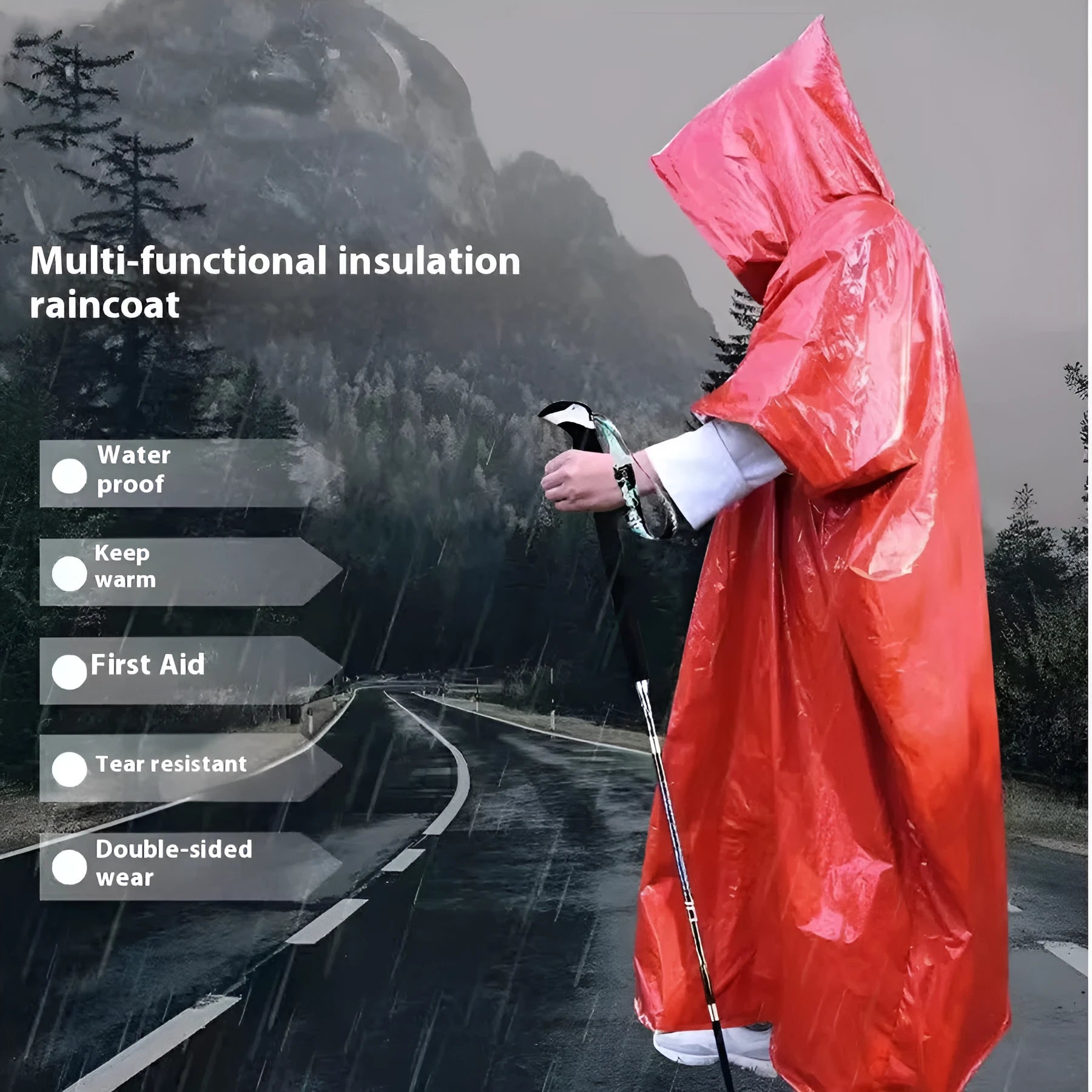 Orange and army green multifunctional raincoat for marathon and cross-country running.