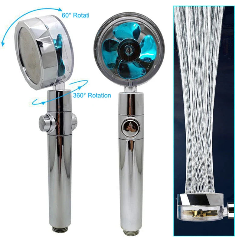 High-pressure handheld shower nozzle with cotton filter and stop button in various colours