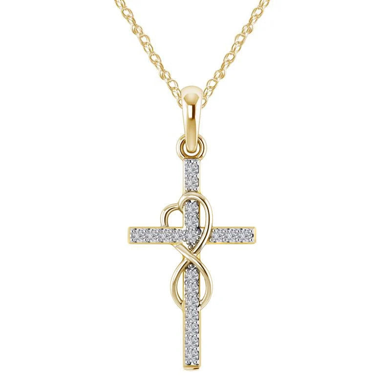 Alloy diamond eight-character cross necklace in gold, silver, and rose gold with adjustable length