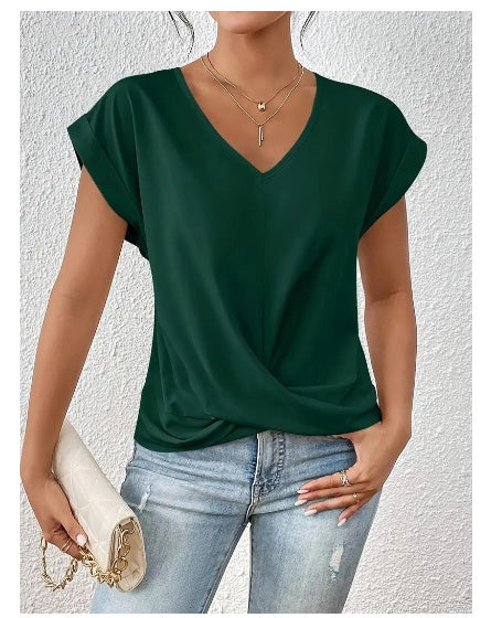 Women's summer casual short-sleeve T-shirt with unique irregular knot design in various colours