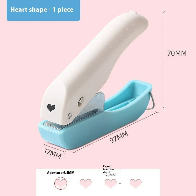 Manual embossing punching machine for crafts with love, star, 4mm and 6mm round shape dies.