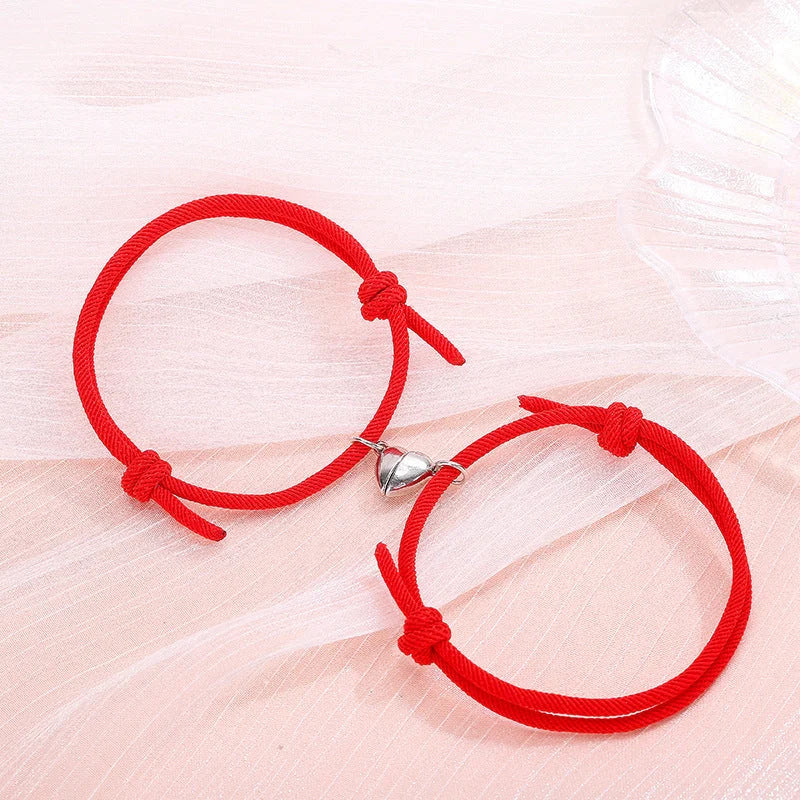 Simple Alloy Love Magnets Couple Bracelets in various colours with heart-shaped design