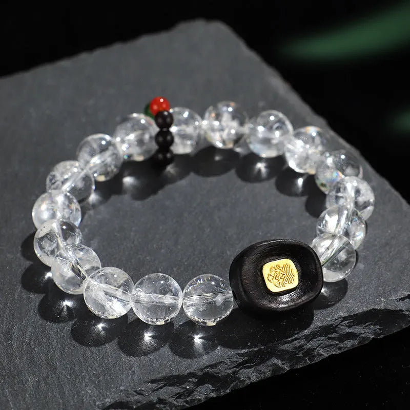 Natural white crystal ebony five warp bracelet showing manual processing and ethnic design details